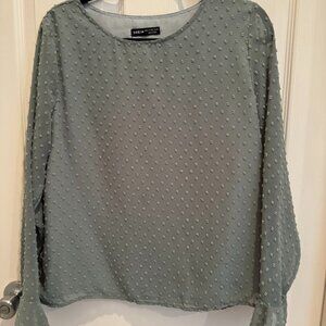 EUC SHEIN Sage Green Swiss Dotted Blouse, Size 8/10